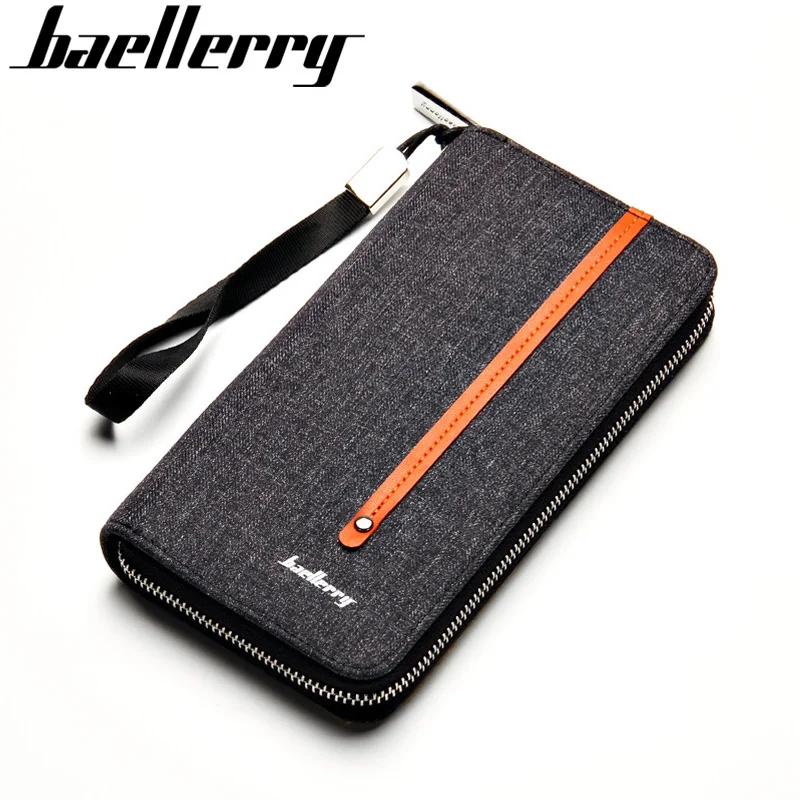 baellerry Long Canvas With Leather Men Wallets Phone Coin Pocket Credit Card Holder Male Purse Large Capacity Clutch Bag For Man