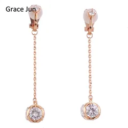 New Arrival Long Tassel Copper Material Ball Shape CZ  Clip on Earrings without piercing for Women Party Wedding High Quality