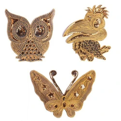 High Quality Golden Owl Butterfly Crow Patches Sew On Appliques Cartoon Sequins Embroidery Woodpecker Clothes Dress Accessories