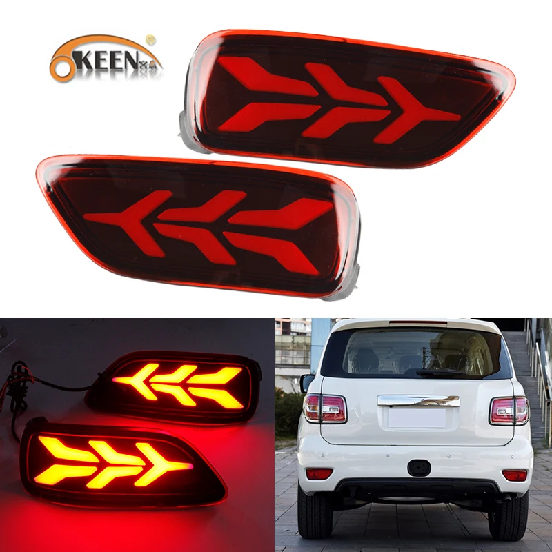 

OKEEN 2pcs Car LED Rear Bumper Reflector Light for Nissan Patrol 2012-2017 2018 2019 Running Flowing Turn Signal Brake Fog Lamps