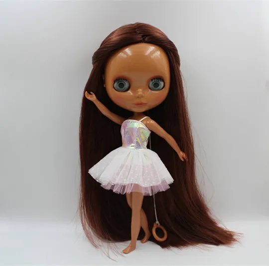 Blygirl Blyth doll Brown red straight hair black skin nude doll 30cm ordinary body doll doll can change makeup toys gift