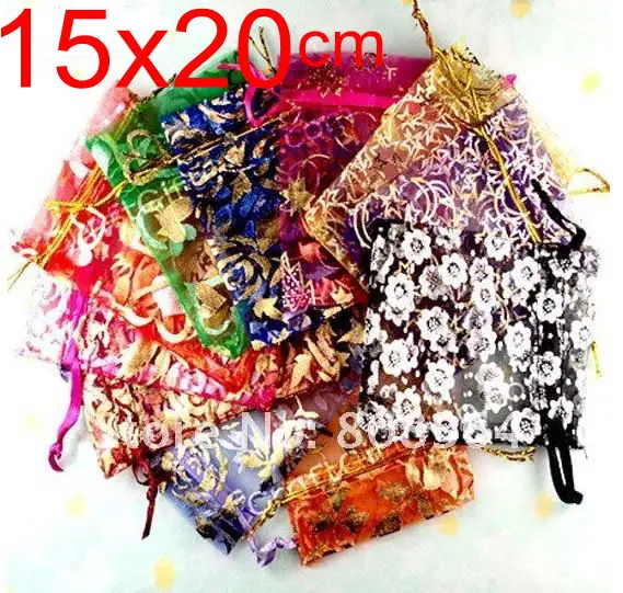 OMH wholesale 10pcs 15color Mix Love heart Rose flowers Christmas Wedding voile Organza Bags Jewlery packing Gift gift BZ08-21