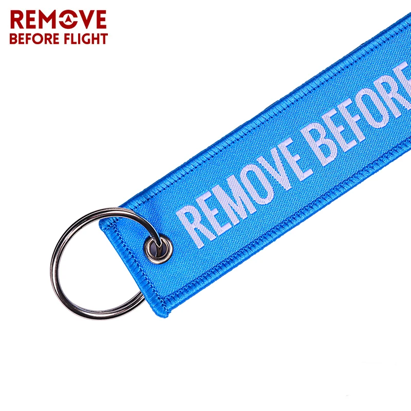 Wholesale 20 PCS Remove Before Flight Woven Key Tag Special Key Tag Label Blue Chain Keychain for Aviation Gifts OEM Keychains