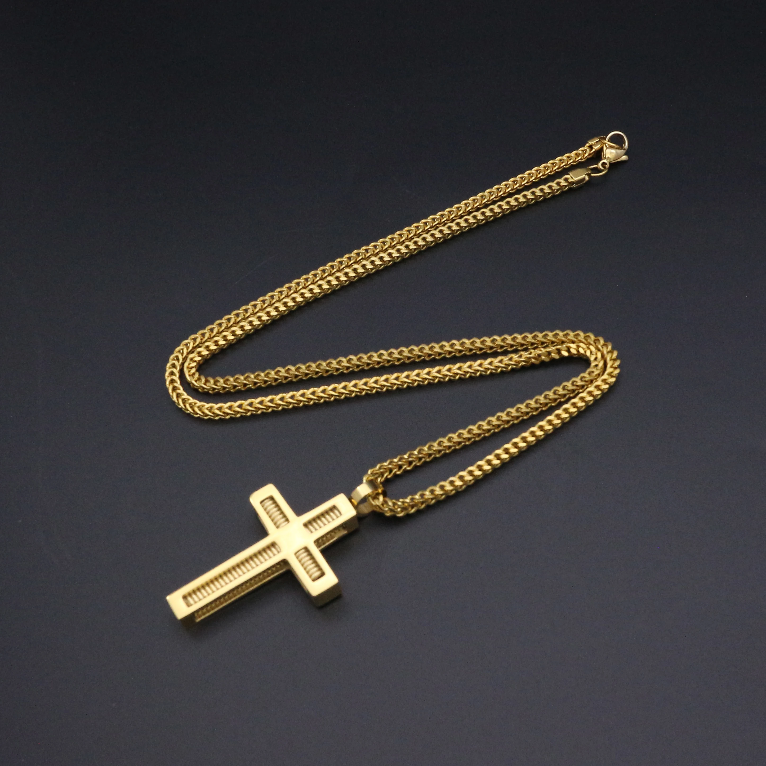 New Arrival Womens Cross Necklace 60CM Chain Stainless Steel  Pendant Screw Cross Gold Color Mens Necklace For Women Best Gift