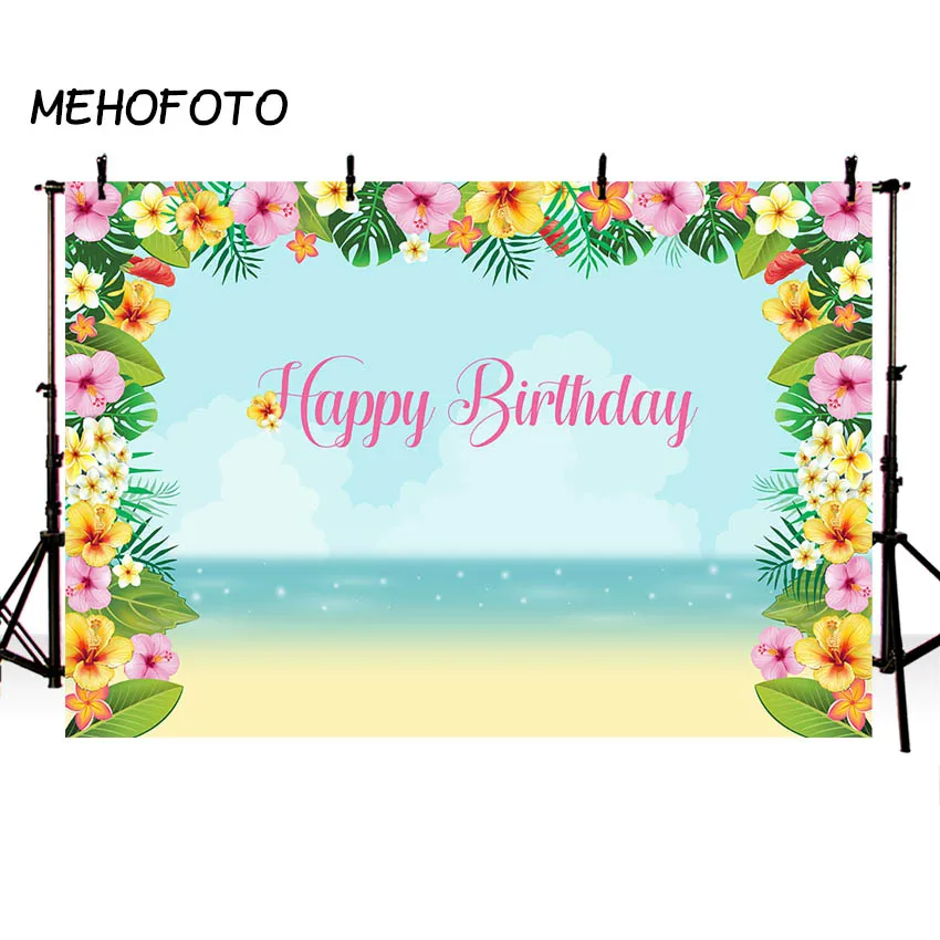 Praia de verão festa de fundo aniversário floral foto fundo azul mar céu luau decorações de festa fotografia backdrops