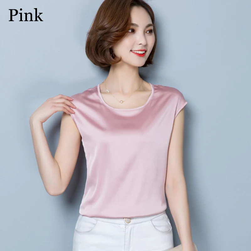 VogorSean Phụ Nữ Áo Sơ Mi Mùa Hè 2019 Thời Trang Lụa Chiffon Không Tay Lỏng Lẻo Cộng Với Kích Thước Womens Áo Sơ Mi Trắng/Hồng/ tops