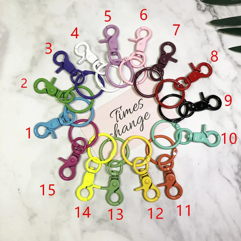 

100pcs Mixed 15 Colors Key Chains Key Ring Metal Colorful Paint Enameled Keychain Clasp Clamp Pendant DIY Accessories