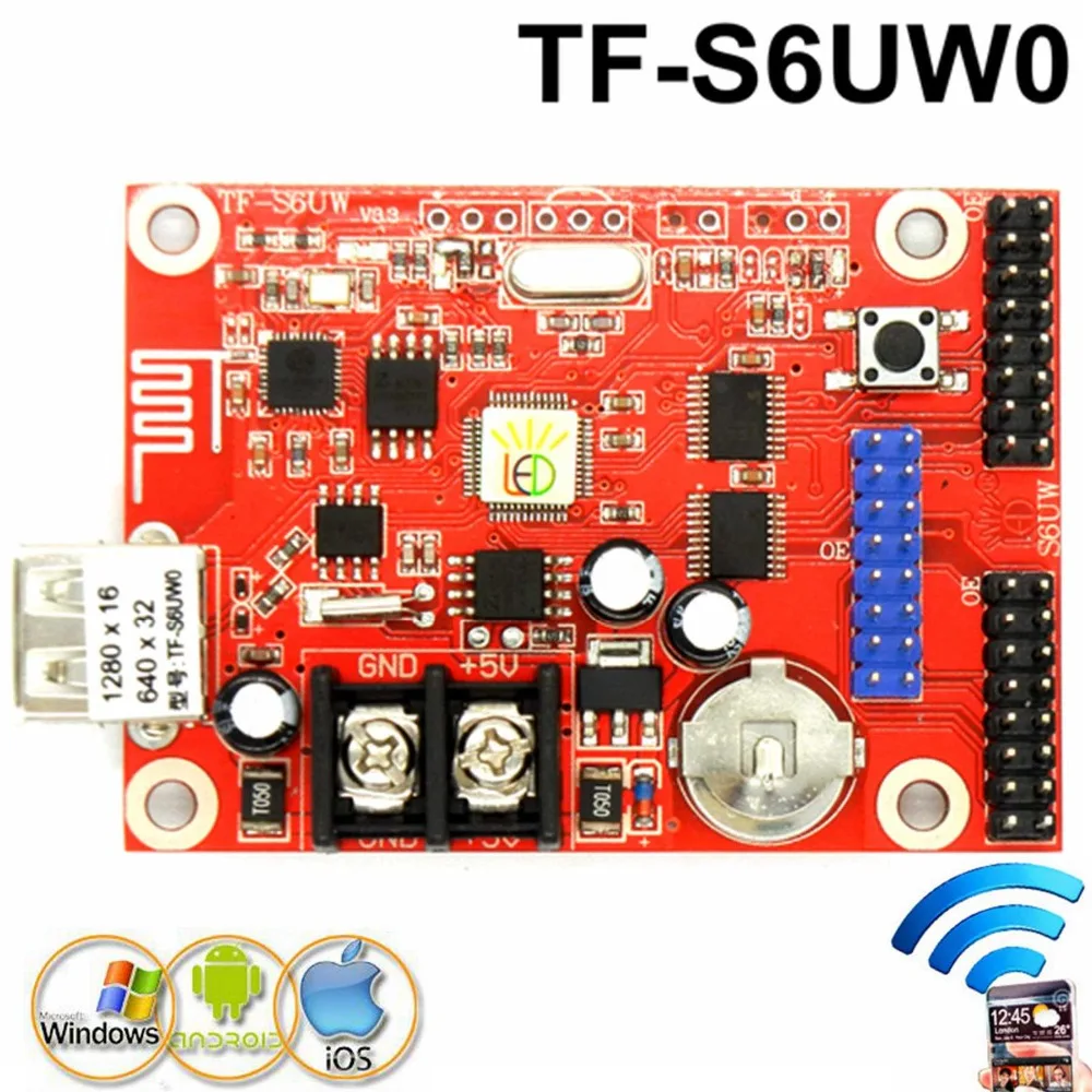 

TF-S6UW0 Wifi LED Control Card Wireless Lintel Sign Screen Controller 640x32 Pixels For P10 P4.75 P7.62 P16 Module Free ship