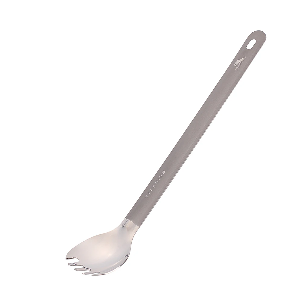 TOAKS Siêu Nhẹ Titan Thìa Tay Cầm Dài Spork Với Đánh Bóng Bát 215Mm