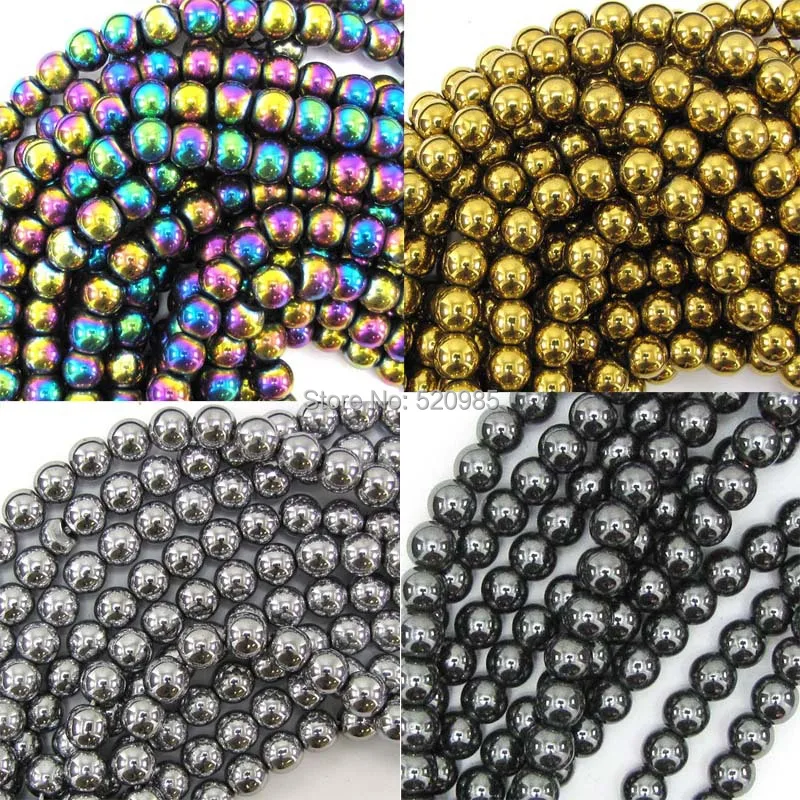 Natural Stone Black/Gold/Rainbow/Silver Plated Hematite round Beads 4 6 8 10 MM 16\