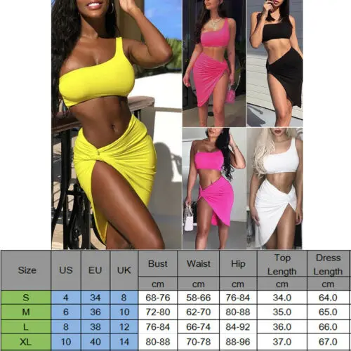 Summer Women Sexy 2 Piece Clothes Set Crop Tops and Split Skirt Set Lace Up Mini Dress Beach Vacation Resort Wear