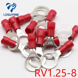 RV1.25-8 Red Circular 22-16 AWG 0.5-1.5mm2 Insulated Ring Terminal Connector Cable Wire Connector 100PCS/Pack RV1-8 RV