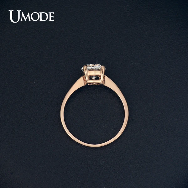 UMODE Rose Gold Color 4 Prongs 1.25 Carat Single CZ Shiny Stone Simple Engagement Rings JR0136A