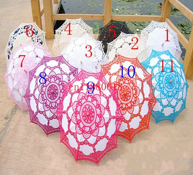 

20pcs/lot Free Shipping New 38" Vintage Cotton Lace Parasols Craft Wedding Flower Embroidery Umbrella Girl Parasol 11 Colors