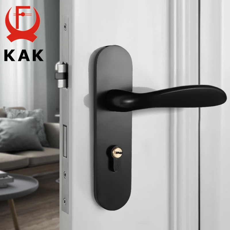 

KAK Mute Black Door Lock Aluminium Alloy Interior Door Lock Handle Modern Anti-theft Room Wood Door Lock Furniture Door Hardware