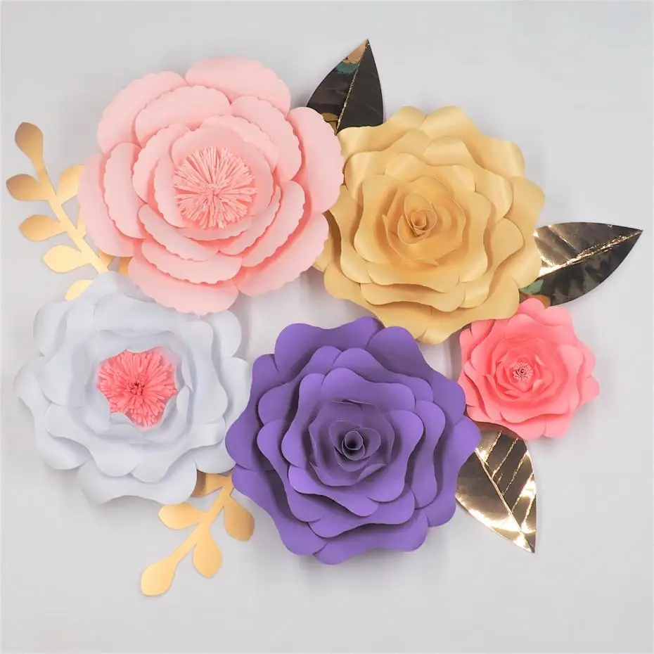 DIY Giant Paper Flowers Backdrop Large Flowers 5 + Leaves 5 Wedding & Event Decorative Paper Flower Decoracao De Festa Nursery