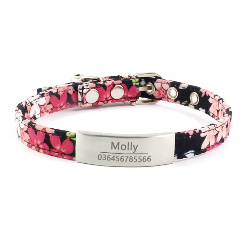 

Personalized Dog Collar Laser Engraved Name Collar for Puppies with ID tags Bell Floral Pattern Dog Supplies Pet Products