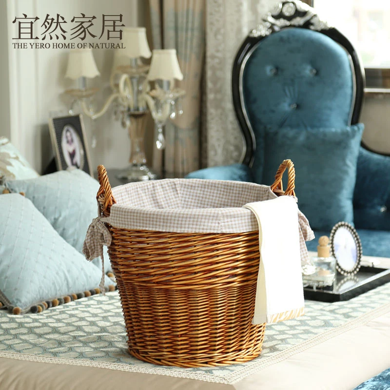 

Derlook Large Rattan Basket Laundry Dirty Clothes Storage Basket Clothing Toys Storage Living Room Bathroom Decoration