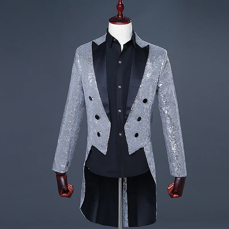 Shiny Red Sequin Glitter Embellished Tuxedo Blazer Men Nightclub DJ Party Wedding Tailcoat Suits Mens Stage Singer Costume Homme