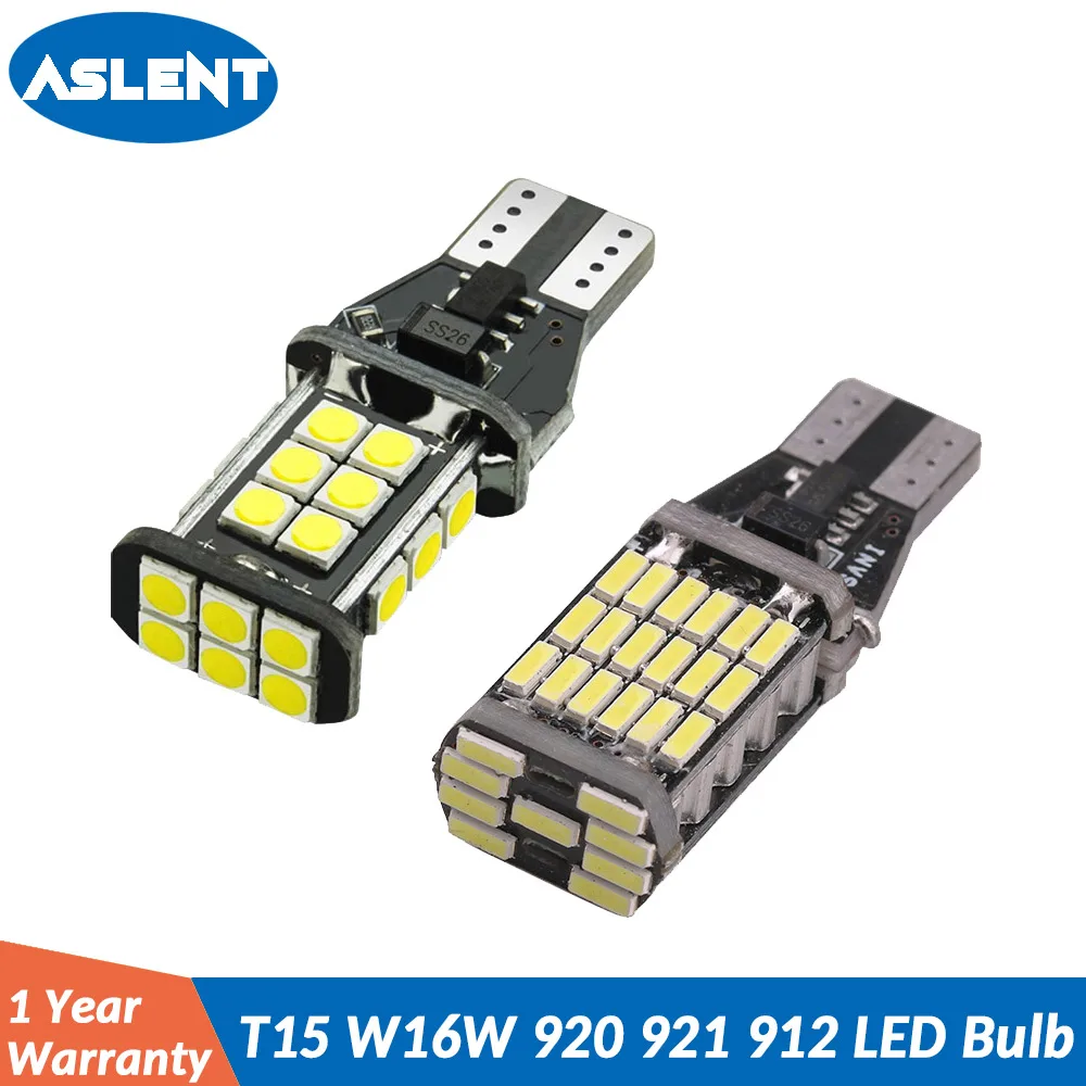 

ASLENT 2Pcs T15 W16W 920 921 912 LED Reverse Light Bulbs Canbus 4014 45SMD Highlight LED Backup Parking Light Lamp Bulbs DC12V