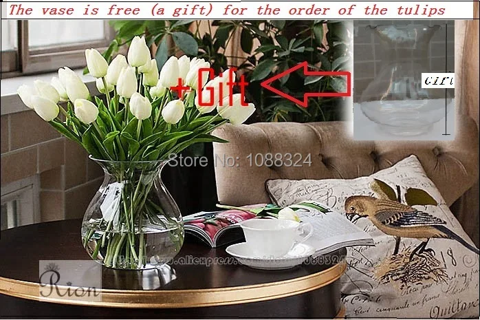 Silk Tulip with vase,Craft fabric flower , Home Decor  Wedding Party  Event  Display  real touch tulips, Product code 0071