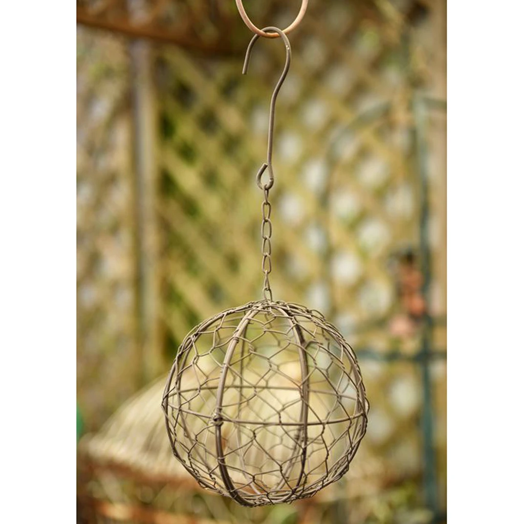 MagiDeal Rustic Romantic Iron Frame Ball Shape Succulent Pot Hanging Pot Hanging / Freestanding Metal Planter Flower Pots