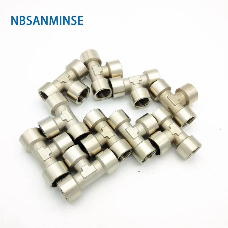 10Pcs/Lot CEF 1/8 1/4 3/8 1/2 Female Three Way Fitting Brass Transition Pneumatic Air Fitting NBSANMINSE