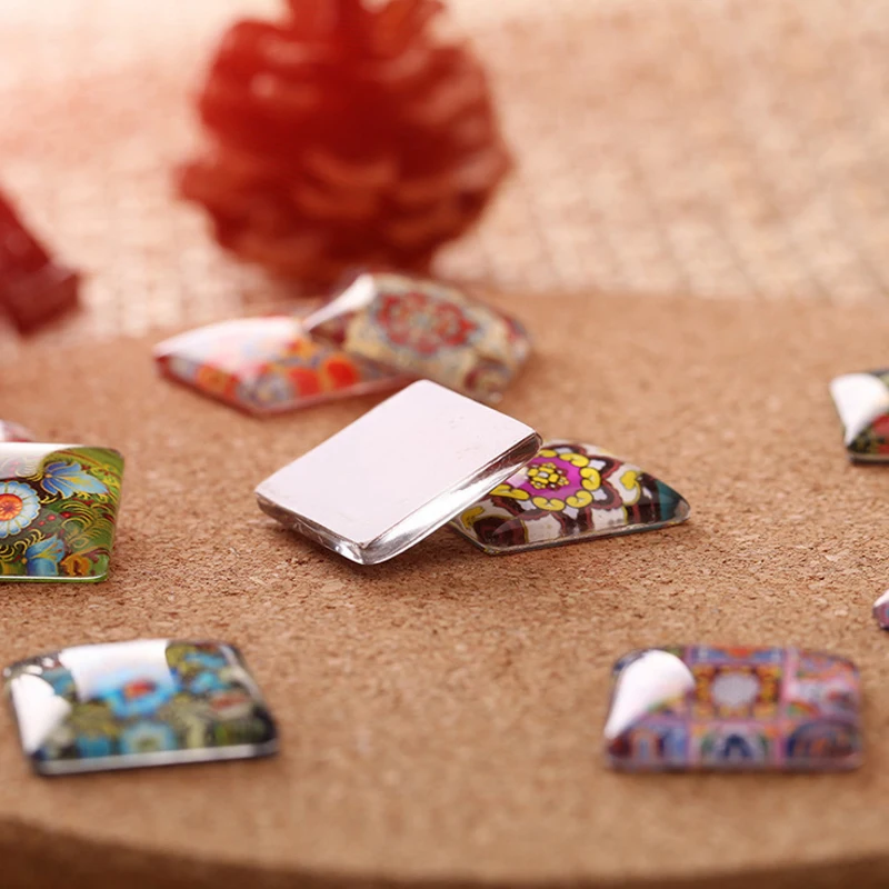 10/15/20/25mm Beauty Colorful Flower Pattern Square Handmade Photo Glass Cabochons & Glass Dome Cover Pendant Cameo Settings