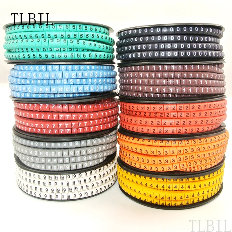 1000Pcs/lot EC-1 Cable Wire Marker 0 to 9 For Cable Size 2.5 sqmm 10 Colors