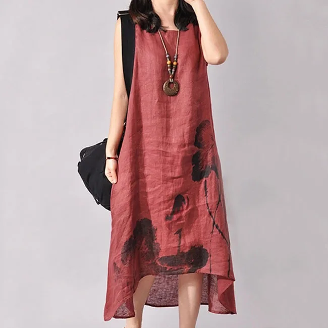 Linen Vintage Long Maternity Dresses Clothes For Pregnant Women Clothing Chinese Style Print Plus Size Dress image 2