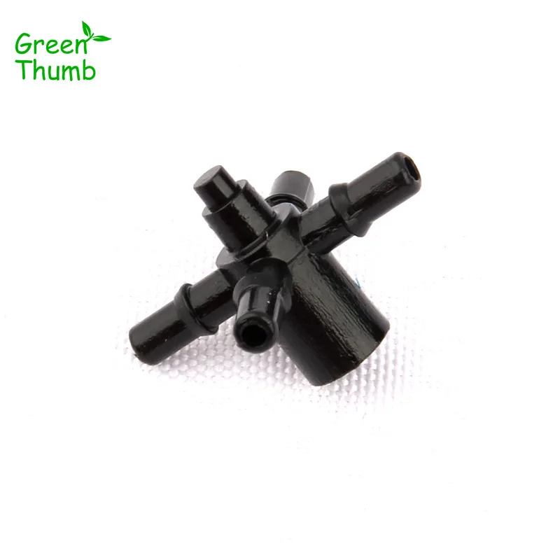 200pcs Green Thumb 5mm Five Ways Connector One Entrance and Four Exits Garden Hose Splitter Horticultural Irrigation Adapter