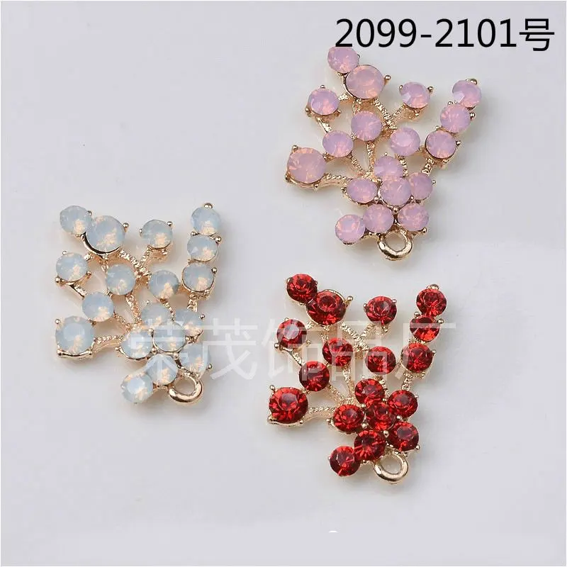 

50pcs 29*32mm Clear Crystal Branch Metal Charms, Red Pink Green Leave Branches Party Favor Charms, Keychain Pendant