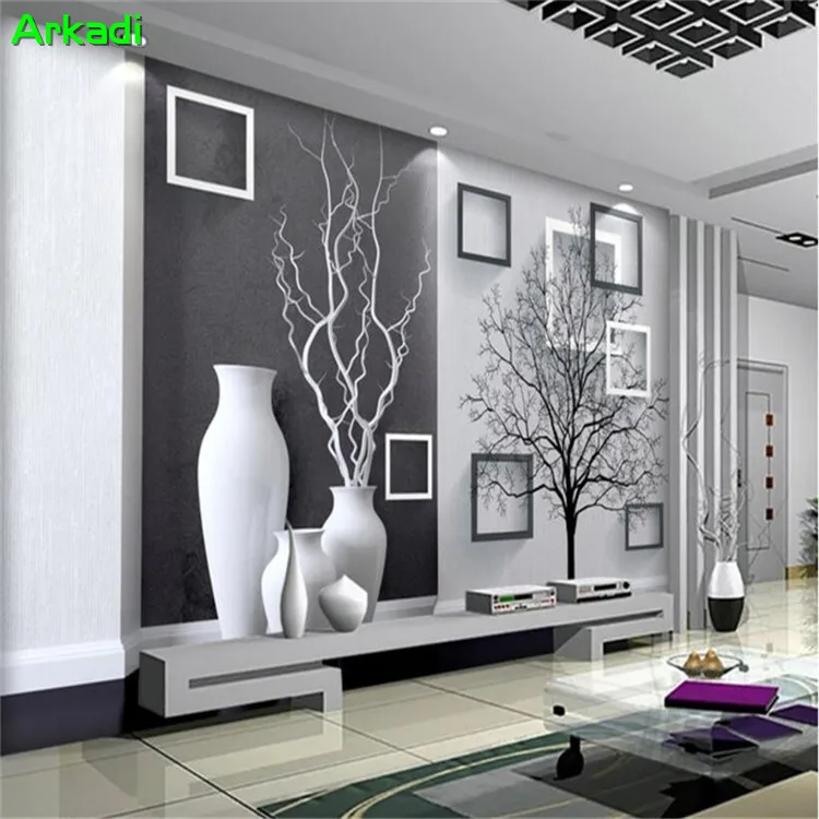 

Custom Size Background Photography Modern Black And White Art Vase 3D TV Background Wall Living Room Decorative Painting