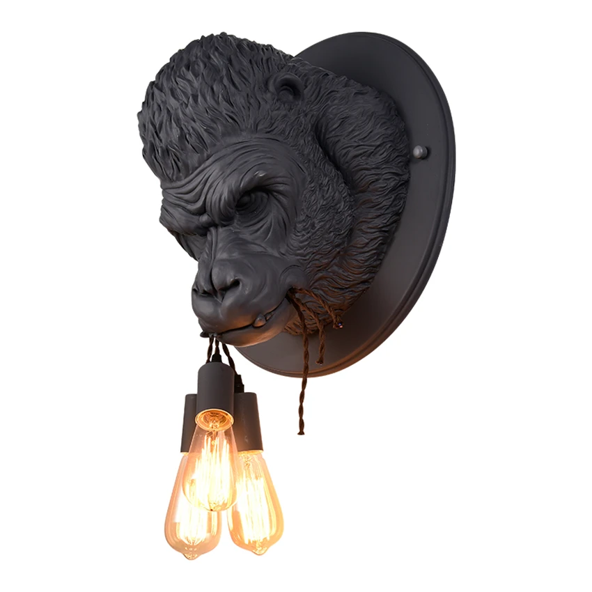 Industrial 3D Stereo Gorilla Wall Lamps Nordic Art Deco Living Room Corridor Aisle Resin Chimps Wall Lights Orangutan Fixtures