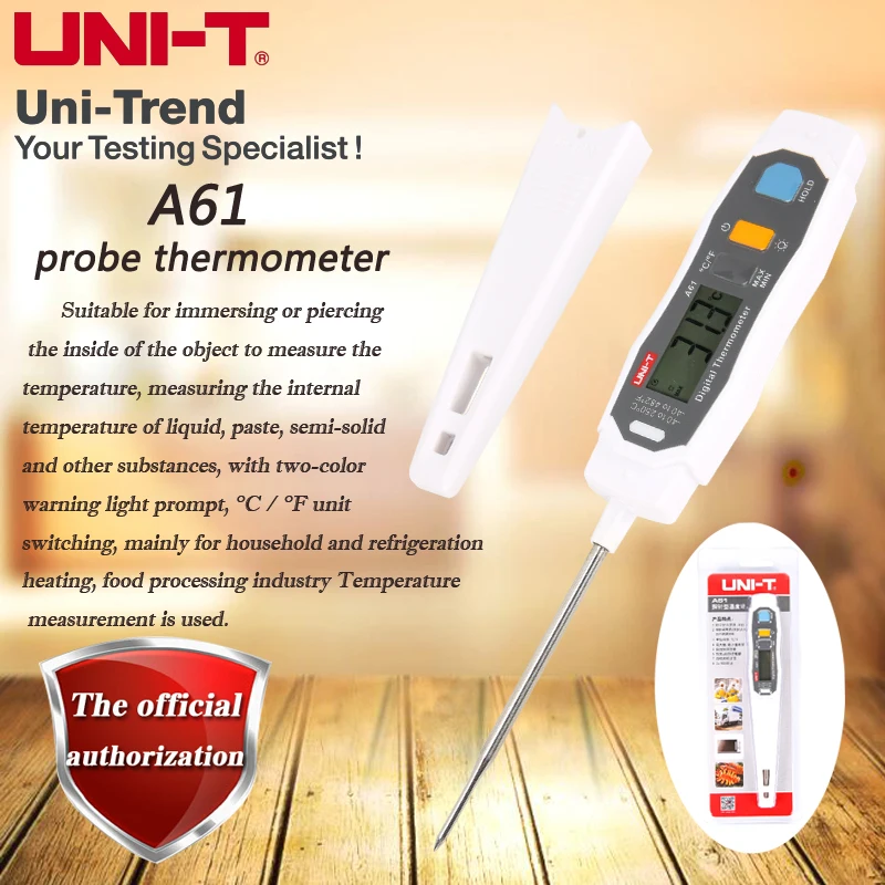 UNI-T A61 probe type thermometer (IP65); liquid/semi-solid/milk temperature/kitchen food/baking/plug-in temperature meter