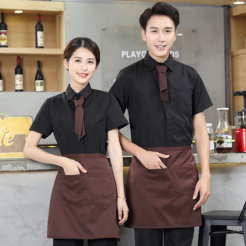 Hotel Arbeits kleidung Männer und Frauen Coffeeshop Kurzarm Kellner Uniform Schürze Set Western Restaurant Mode Workwear Verkäufe