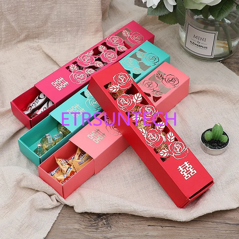 

200pcs/lot Chinese Double Happiness Red Color Drawer Type Wedding Candy Box Party Gift Favor Holder