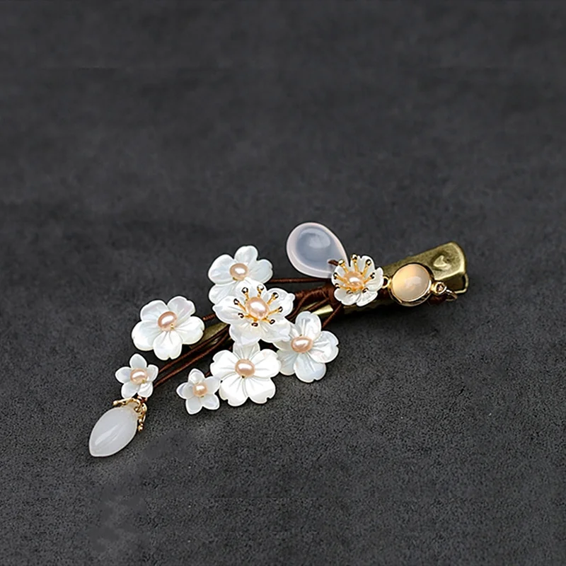 

2pc Freshwater Pearl Shell Flower Hair Clip Blossom Hair Pin Chinese Hair Pins Retro Hairpin Bridal Headpiece Pince WIGO1389