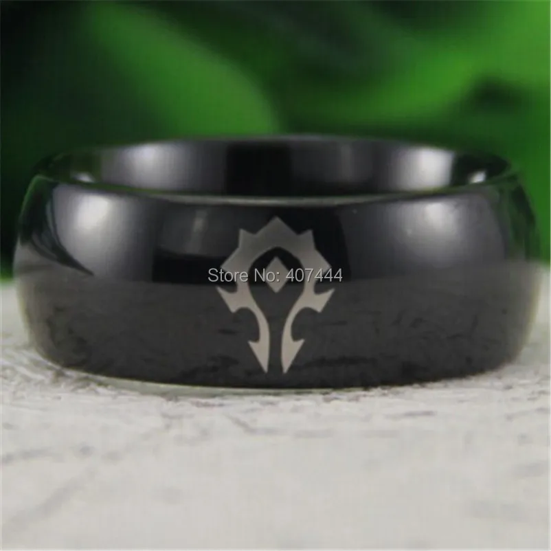 Free Shipping USA UK Canada Russia Brazil Hot Sales 8MM Black Dome World of Warcraft Horde Men\'s Comfort Tungsten Wedding Ring