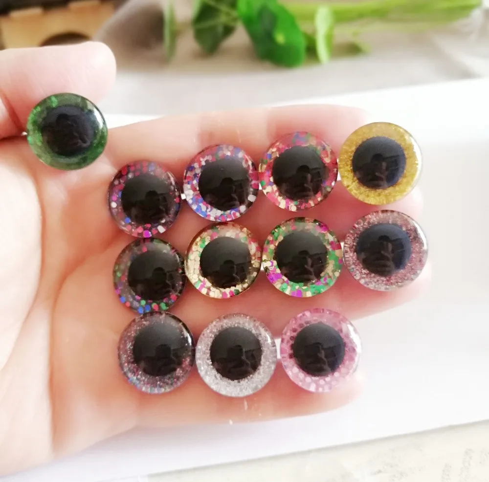 

26pcs/lot new 16mm&20mm&24mm clear trapezoid plastic safety toy eyes + colorful glitter Nonwovens +washer for diy doll--HS