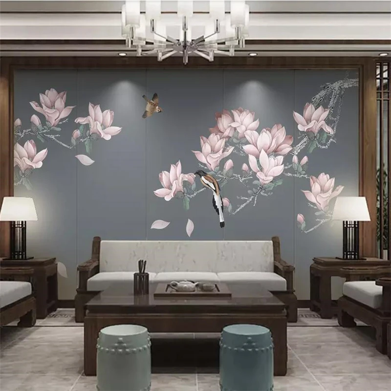 wellyu Custom large-scale mural 3d wallpaper new Chinese pen hand-painted magnolia bird Yashelan bedroom background wall