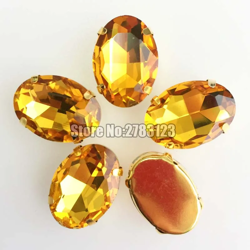 Free shipping! Golden base golden yellow oval shape high-quality flat back sew on rhinestones with claw diy/Clothing accessories