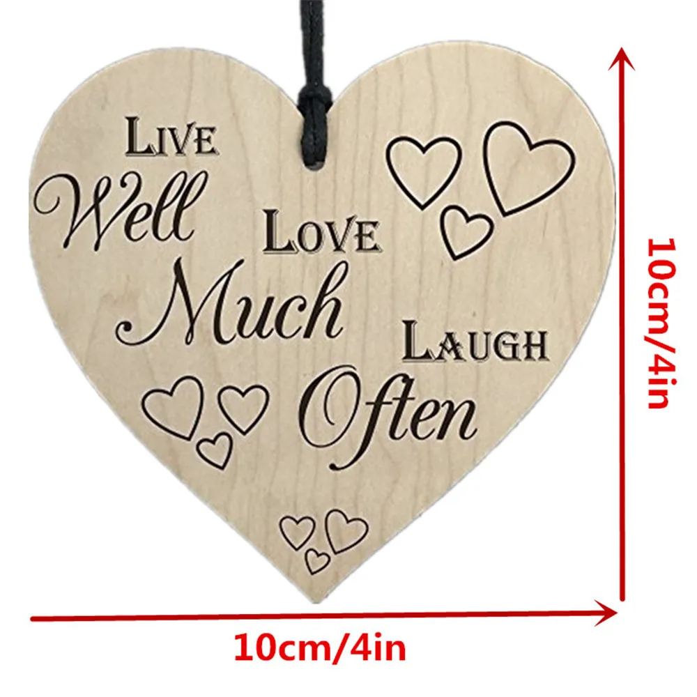 Live Well Love Much Laugh Often Wooden Heart-shaped Wood Crafts Christmas Home DIY Tree Decorations Wine Label Small Pendant