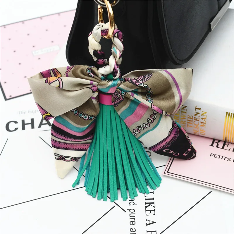 New High Quality Keychain women Silk ribbon Bowknot Key Chain Fashion Tassels Car Key Ring bag Pendants Best Gift Jewelry K1787