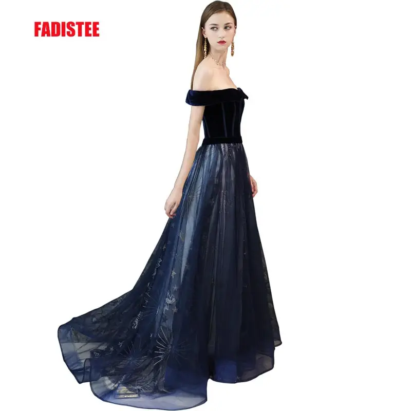 FADISTEE 2019 Nuovo vestito da arrivo partito del vestito da sera Vestido de festa sexy del merletto del velluto della cinghia di A-line di promenade navy nuovo stile