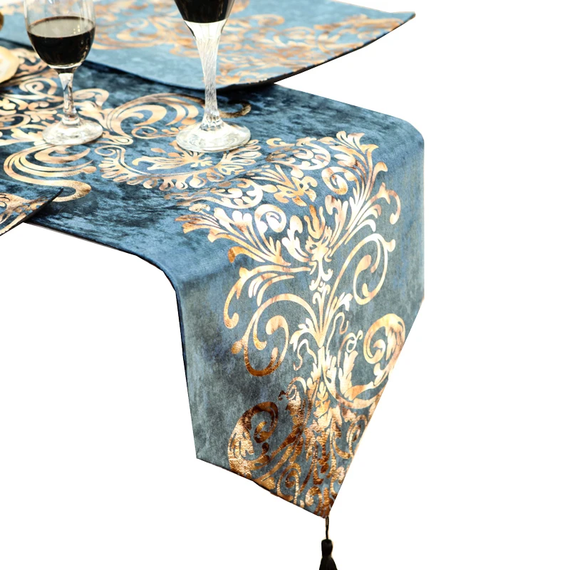 European Luxury Embroidered Table Flag, Velvet Fabric Table Runner, Dinner Mats