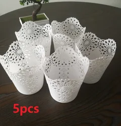 5pcs  White Lace Hollow  Makeup Brush Pen Storage Holder Desk Organizer Flower Vase Pot