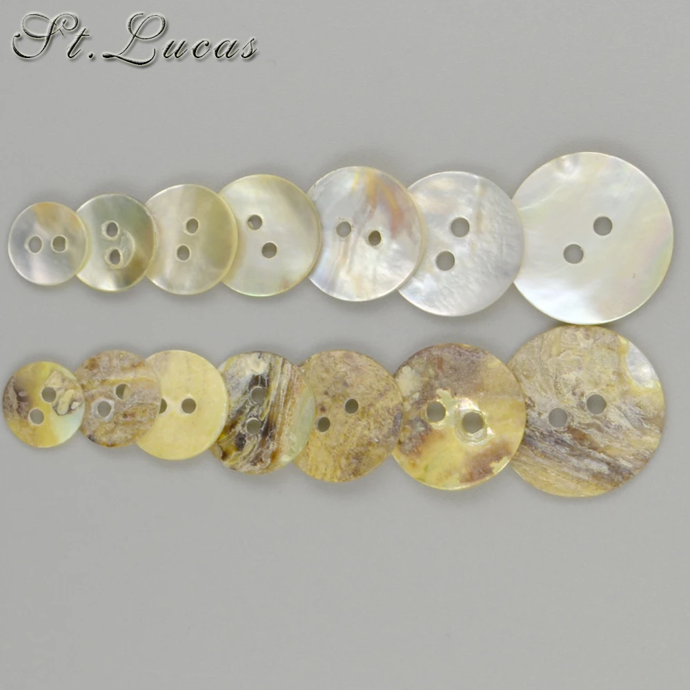 New 30pcs/lot Natural Shell Sewing Buttons Color Mother of Pearl MOP Round Shell 2 Hole Button garment Sewing Accessories DIY