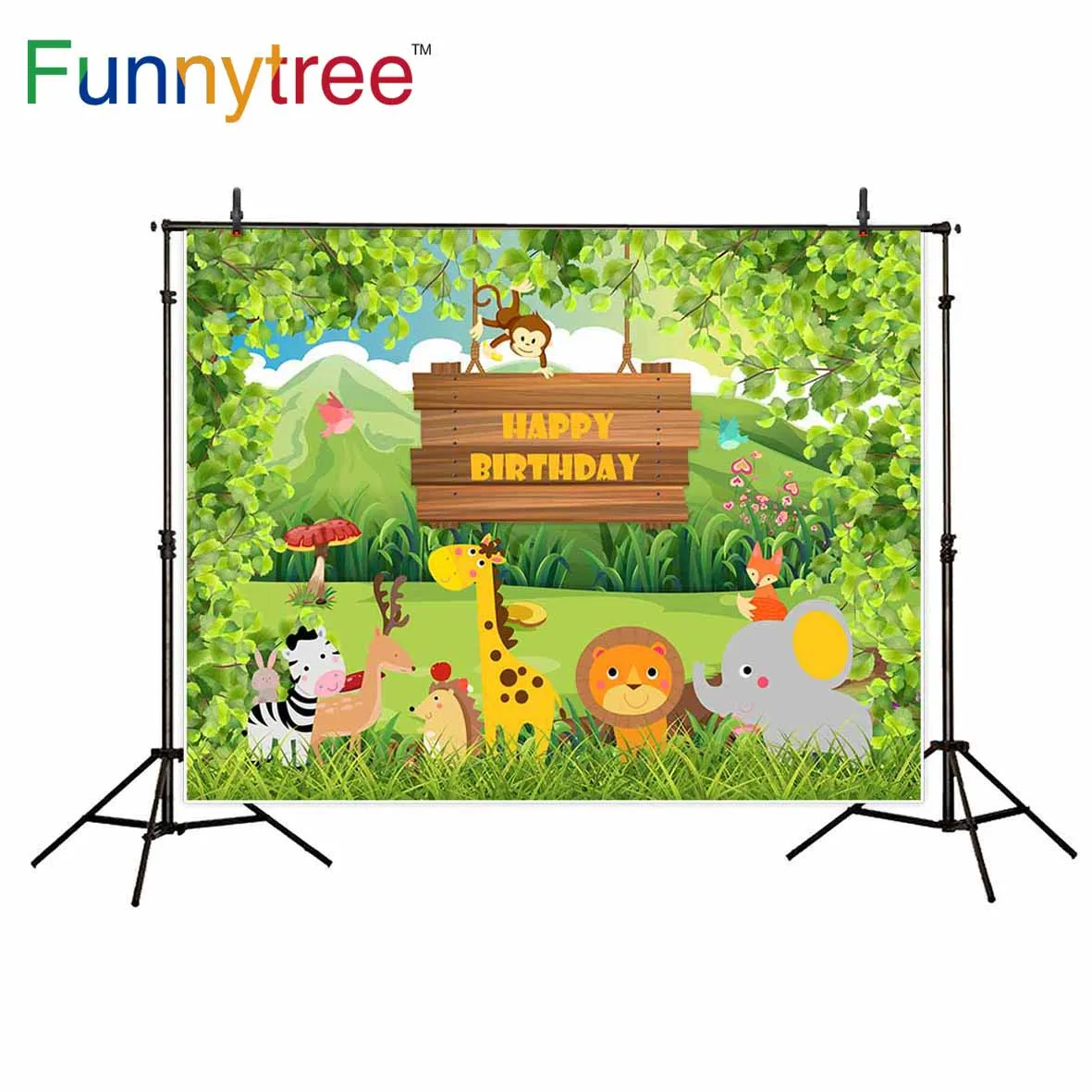 Funnytree photo Jungle party animals first birthday background forest woodland photography spring backdrop photozone photophone