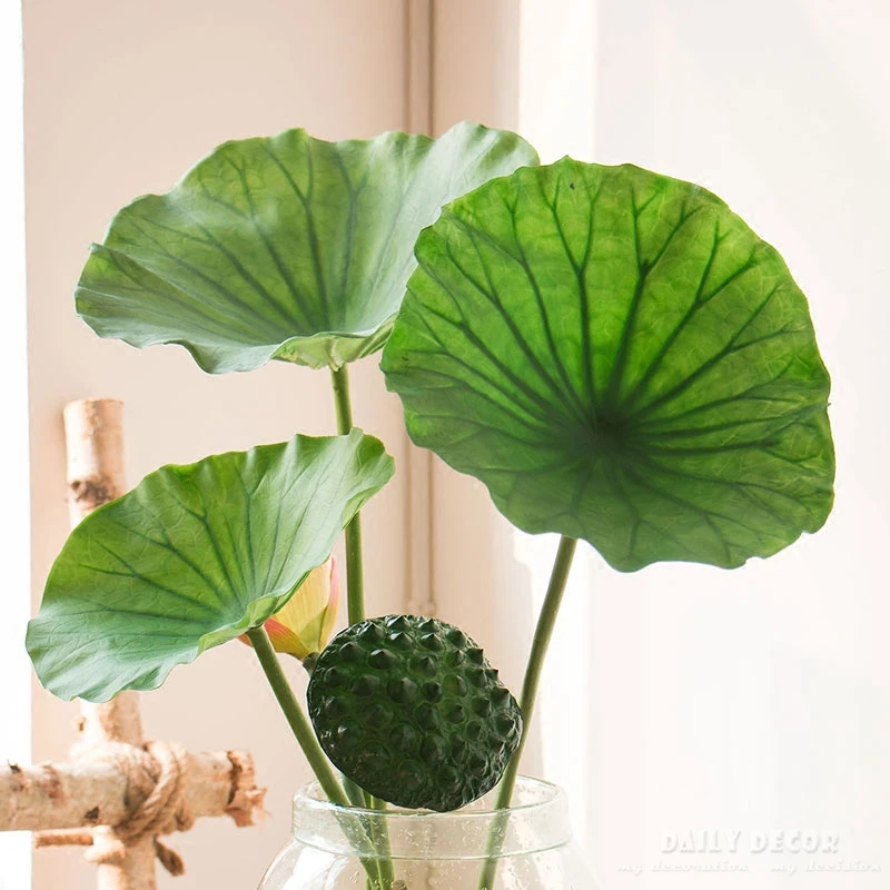 High simulation artificial lotus leaves long stem giant leaf decoration fake lotus flower deocrative lotus bud PE lotus seedpod